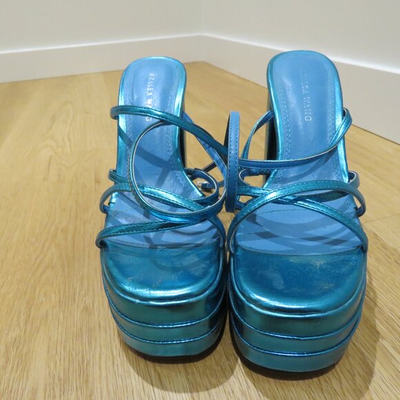 AZALEA WANG Eyes On Me Chunky Platform Sandals in Metallic Blue Y2K Disco Rave 6 - Picture 4 of 11